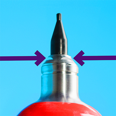 Mini Helium Tank with arrow pointing toward surface below nozzle